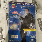 12 x Boxed Maxim Fancy Dress Costumes, 'Naughty Priest' includes, Black Robe with attached collar,