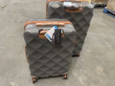 BRAND NEW BRITISH TRAVELER SET OF 2 24 AND 28 INCH GREY AND BROWN LUGGAGE BAGS WITH SECURITY LOCKING