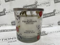 6 X BRAND NEW PECKSNIFFS ENGLAND 550G LUXURY FREESIA AND DAMASK ROSE SCENTED CANDLES RRP £57 EACH (