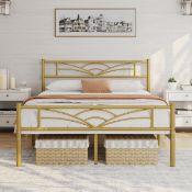 Boxed 88.5cm Height Metal Bed Frame with Cloud-inspired Design Headboard Antique Gold (LOC: SR6(7.