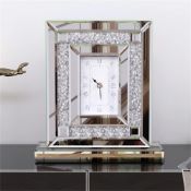 Boxed Sparkly Mirrored Crushed Crystal Filled Diamond Mantle Clock Glass Table Clock (LOC: SR6(7.