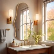 Boxed Irregular Wall Mirror, Asymmetrical Bathroom Vanity Mirror with Metal Frame, Modern Decorative