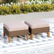 Boxed Upholstered Outdoor Ottoman (Set of 2) Beige (LOC: SR6(7.3)-WO332)