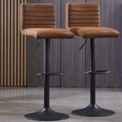 Boxed Vintage Suede Swivel Height Adjustable Upholstered Bar Stools Kitchen Barstools Brown (LOC: