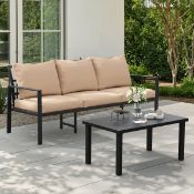 Boxed 3 Seater Outdoor Sofa with Coffee Table Beige (LOC: SR6(7.2)-WO313)