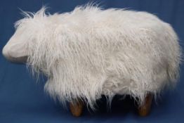 Boxed Shaggy the long shaggy Sheep synthetic fur footstool with wooden legs (LOC: SR6(7.1)-WO306)