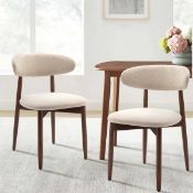 Boxed Solid Wood Upholstered Dining Chair - Ergonomic Curved Back, Comfort Fabric (Set of 2)