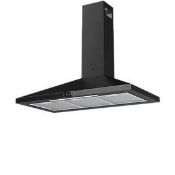 GoodHome LinkSense GHCH90LKBL Black steel & glass Chimney Cooker hood (W)89.8cm (LOC: SR4-LE886)