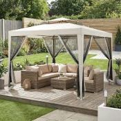 Boxed 3 x 3 Gazebo with Netting Double Tier Roof Cream (LOC: SR7Left-FP194)