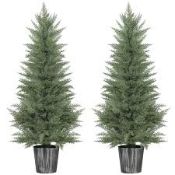Boxed HOMCOM 135cm Artificial Cypress Trees Set of 2, UV Resistant Artificial Plants (LOC: SR7Left-