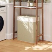 Boxed HOMCOM Double Laundry Basket with Lid, 100L Bamboo Laundry Hamper (LOC: SR7Left-FP187)