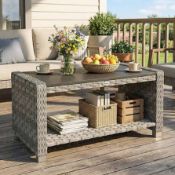 Boxed Outsunny Outdoor Coffee Table with Storage Shelf and Slatted Top. RRP £295.00. (LOC: SR7Left-