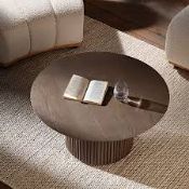 Boxed Maru Round Oak Pedestal Coffee Table, Silver Oak RRP £289.99. The Maru Coffee Table boasts