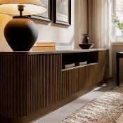 Boxed Maru 200cm Wide TV Unit with Drawers, Silver Oak RRP £489.99. Sculptural, spacious, and
