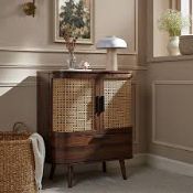 Boxed Izzy Curved Rattan 1-Drawer Small Sideboard, Walnut RRP £329.99. Compact yet striking, the