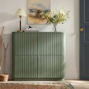 Boxed Maru 4-Door Shoe Storage Cabinet, Sage Green RRP £439.99. With its fluted detailing and softly
