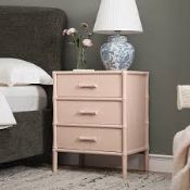 Boxed Elstowe Faux Bamboo 3-Drawer Bedside Table, Nude Pink RRP £279.99. Inspired by classic 18th
