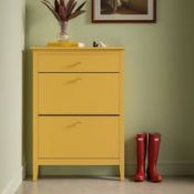 Boxed Oakham 2-Tier Shoe Cabinet with Top Drawer, Rattan Yellow RRP £249.99. Bright, playful, and