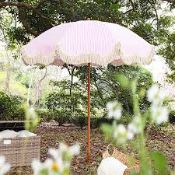 Boxed Gabriel Pink and White Striped Fringed Parasol with Tilt RRP £189.99. Our lovely fringed