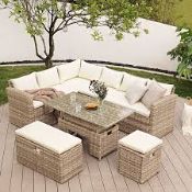 Boxed Granchester Rattan Rectangular Corner Dining Sofa Set with Rising Table, Natural RRP £999.