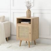 Boxed Frances Woven Rattan 1-Door Bedside Table in Natural Colour RRP £179.99. Our Frances bedside