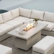 Boxed Jardin Aluminium Rising Firepit Table, Pumice. Easy to use rising firepit table transforms the