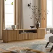 Boxed Maru 200cm Wide TV Unit with Drawers, Oak RRP £489.99. Sculptural, spacious, and striking in
