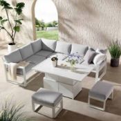 Boxed Albany Aluminium Large Corner Casual Dining Set with Rising Table, White. Comprising of a