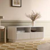 Boxed Maru 120cm TV Unit with Drawers, Washed White RRP £359.99. Light, sculptural, and quietly
