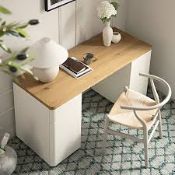 Boxed Agnes Curved Edge Desk with Storage, Off White with Oak Top RRP £359.99. The Agnes desk