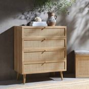 Boxed Frances Woven Rattan Tall Chest of 4 Drawers, Natural RRP £329.99. Store your most loved