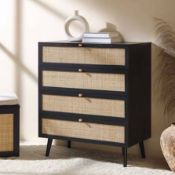 Boxed Frances Woven Rattan Tall Chest of 4 Drawers, Black RRP £329.99. Store your most loved