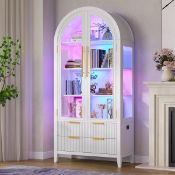 Boxed Freestanding Arch Display Cabinet with RGB Lights and Motion Sensor, Large Capacity Tempered