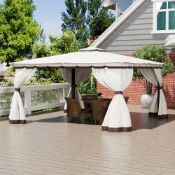 Boxed Metal Pergola 300cm H x 400cm W x 400cm D RRP £699.99. Designed to offer both functionality