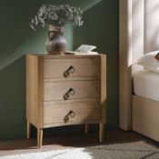 Boxed Thalia Concave 3 Drawer Bedside Table, Natural RRP £329.99. Featuring distinctive curved