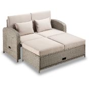 Boxed Reclining Garden Sofa Set & Outdoor Sun Bed, Rattan Effect Day Bed with 5 Recline Levels,