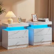 Boxed Cubehom LED Bedside Table with 2 Drawers Modern Bedside Table LED Nightstands for Bedroom (