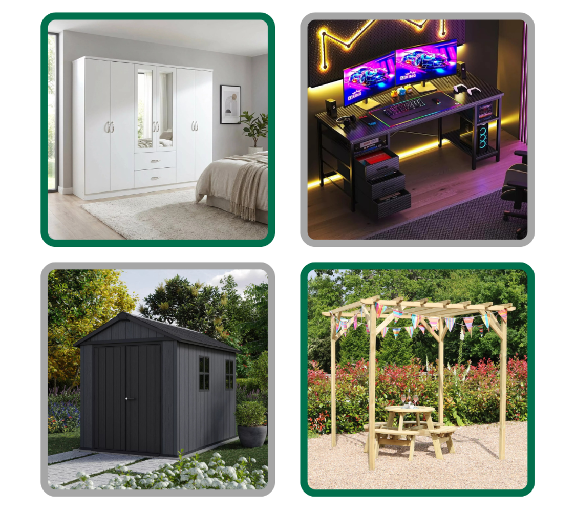 Air Conditioners, Dining Tables, Mirrored Wardrobes, Garden Sheds, Bed Frames, TV Units, Sun Loungers, Parasols, Coffee Tables AND MUCH MORE!