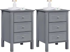 Boxed Yaheetech Set of 2 Grey Wooden Bedside Table with 3 Drawers 40 x 40 x 60 cm End of Sofa Modern