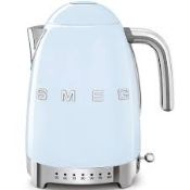 Smeg 50s Style KLF04PBUK Pastel Blue Variable Temperature Electric Kettle. RRP £229.99. (LOC: SR3.