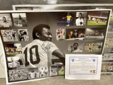 BRAND NEW LUXURY FRAMED APPROX 300 X 600 PELE, ONE OF THE GREATEST FOOTBALLERS OF ALL TIME RECORD