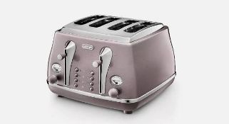 BOXED DELONGHI Icona Metallics CTOT4003.PK 4-Slice Toaster (COLOURS MAY VARY) (LOC: 42.16-aa8499)
