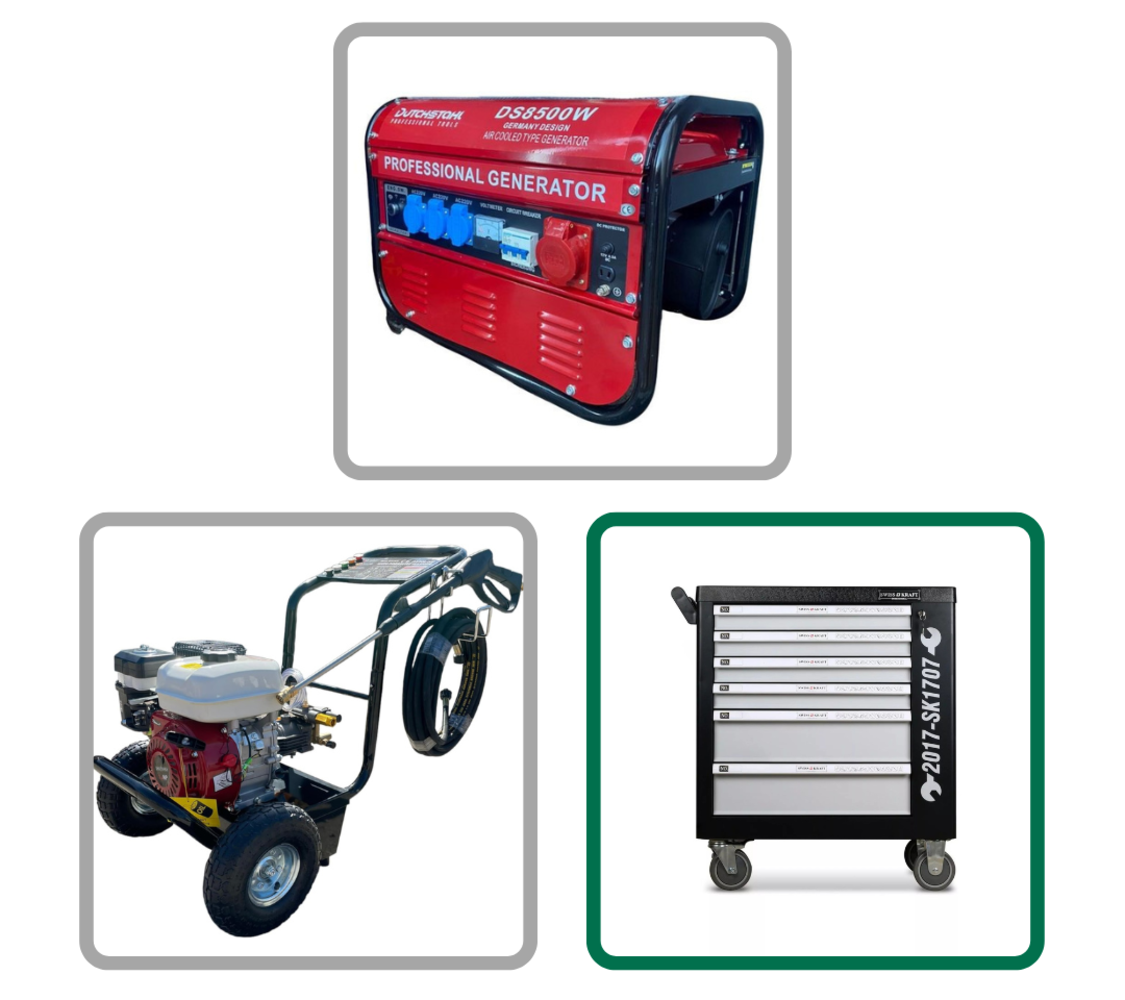 BRAND NEW HIGH VALUE TOOL CHESTS, PETROL GENERATORS AND PRESSURE WASHERS. SOLD IN TRADE AND INDIVIDUAL LOTS. DELIVERY AVAILABLE