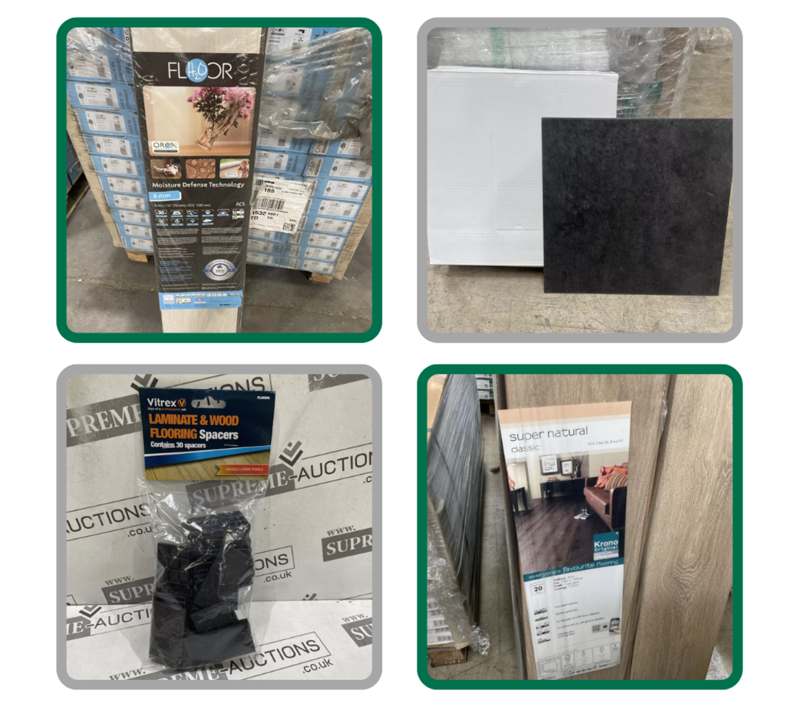 Pallets & Trade Lots of Luxury Flooring Including: LVT, Laminate, High End Tiles, Insulation, Spacers & Much More from Premium Brands!