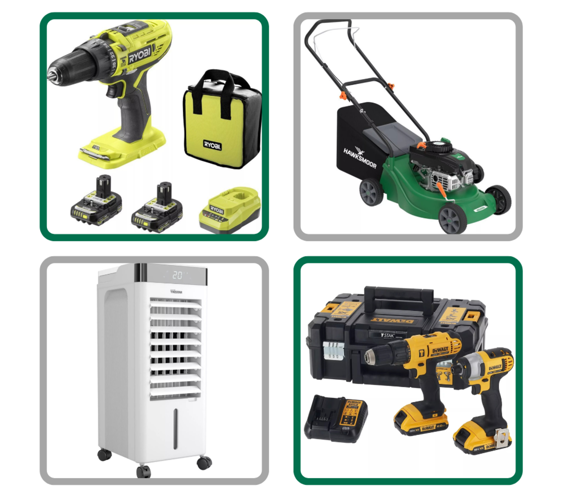 Karcher Power Tools, Mitre Saws, Tower Fans, Power Drills, Petrol Mowers, Chainsaws, Paint Guns and more, from Dewalt, Ryobi, Makita etc