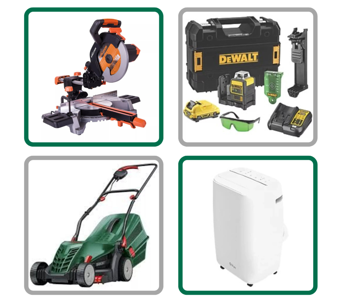Air Con Units, Petrol Lawnmowers, Chainsaws, Drill Pack Sets, Routers, Sliding Mitre Saws, Paint Sprayers From. Dewalt, Makita and more