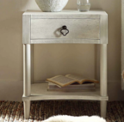 Boxed Thalia Concave 1 Drawer Bedside Table, Washed White. RRP £199.99. Featuring distinctive curved
