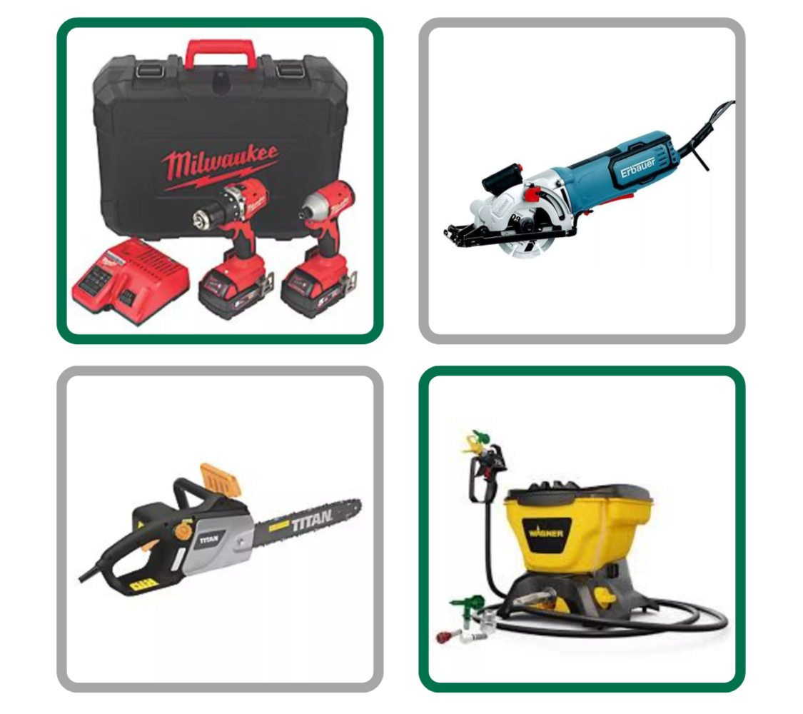 Dewalt Power Tools, Petrol Lawnmowers, Tower Fans, Pressure Washers, Drills, Recip Saws, Twin Packs, Mitre Saws etc, From Makita, Ryobi and more