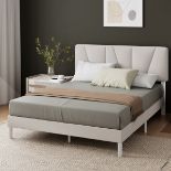 Boxed Beda Upholstered Bed Frame with Padded Tufted Headboard Off-White Double (4'6) (LOC: SR6(7.
