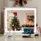 Boxed Makeup Mirror with 3 Color Lights, Large Lighted Vanity Mirror with Light Strip and Charging